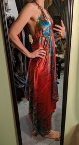 Satin Handkerchief Hem Halter Maxi Sz L